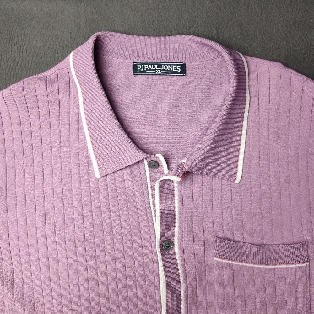 Paul Jones Shirt Mens XL Purple Knit Button Front Ribbed Contrast Piping Work Sc - Picture 2 of 9